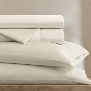 English Elm 4 Piece Queen Supima Cotton Sateen Sheet Set with Deep Pocket Fit and Tailored Hem Off-White B035P529174