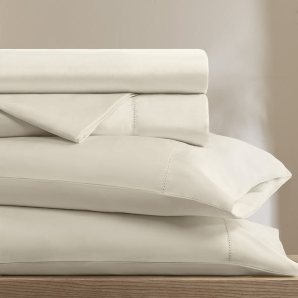 English Elm 4 Piece Queen Supima Cotton Sateen Sheet Set with Deep Pocket Fit and Tailored Hem Off-White B035P529174