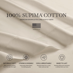 English Elm 4 Piece Queen Supima Cotton Sateen Sheet Set with Deep Pocket Fit and Tailored Hem Off-White B035P529174