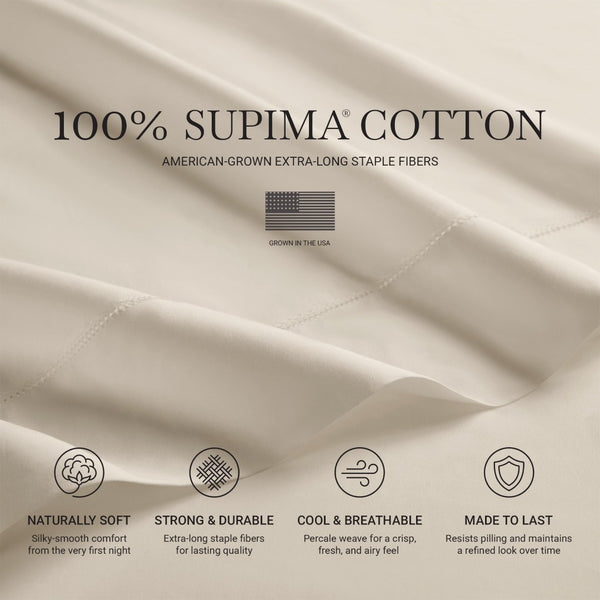 English Elm 4 Piece Queen Supima Cotton Sateen Sheet Set with Deep Pocket Fit and Tailored Hem Off-White B035P529174