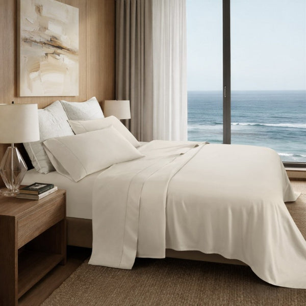 English Elm 4 Piece King Supima Cotton Sheet Set Sateen Weave 500 Thread Count Soft Bedding Beige B035P529175
