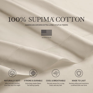 English Elm 4 Piece King Supima Cotton Sheet Set Sateen Weave 500 Thread Count Soft Bedding Beige B035P529175