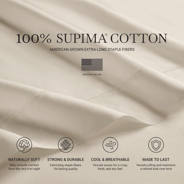 English Elm 4 Piece King Supima Cotton Sheet Set Sateen Weave 500 Thread Count Soft Bedding Beige B035P529175