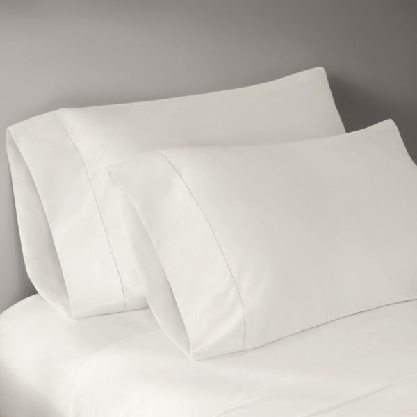 English Elm 4 Piece Cal King Supima Cotton Sateen Sheet Set with Deep Pocket Fitted and Hem Detail White B035P529180