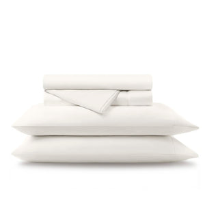 English Elm 4 Piece Cal King Supima Cotton Sateen Sheet Set with Deep Pocket Fitted and Hem Detail White B035P529180