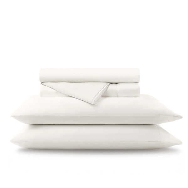 English Elm 4 Piece Cal King Supima Cotton Sateen Sheet Set with Deep Pocket Fitted and Hem Detail White B035P529180