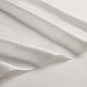 English Elm 4 Piece Cal King Supima Cotton Sateen Sheet Set with Deep Pocket Fitted and Hem Detail White B035P529180