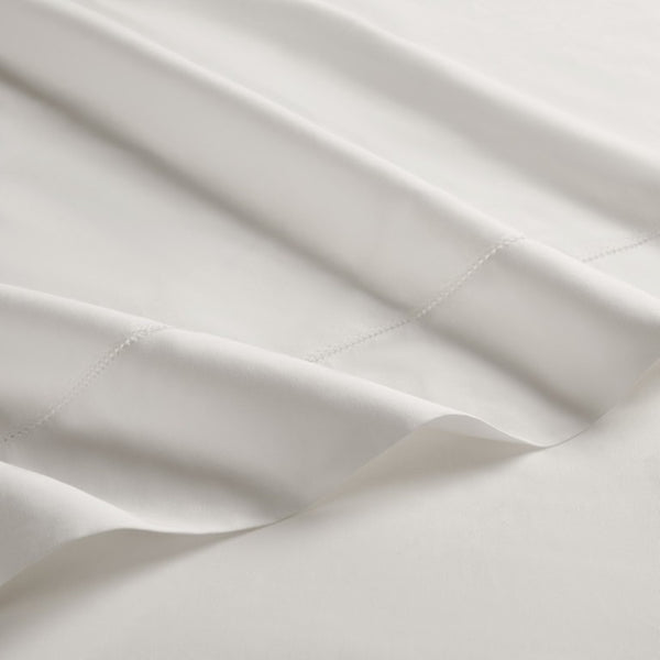 English Elm 4 Piece Cal King Supima Cotton Sateen Sheet Set with Deep Pocket Fitted and Hem Detail White B035P529180