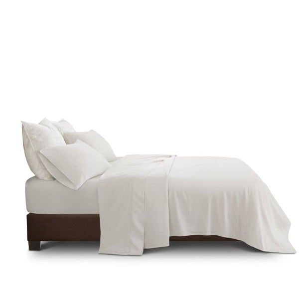 English Elm 4 Piece Cal King Supima Cotton Sateen Sheet Set with Deep Pocket Fitted and Hem Detail White B035P529180