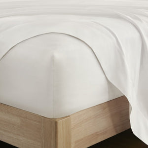 English Elm 4 Piece Cal King Supima Cotton Sateen Sheet Set with Deep Pocket Fitted and Hem Detail White B035P529180