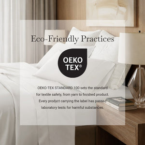 English Elm 4 Piece Cal King Supima Cotton Sateen Sheet Set with Deep Pocket Fitted and Hem Detail White B035P529180