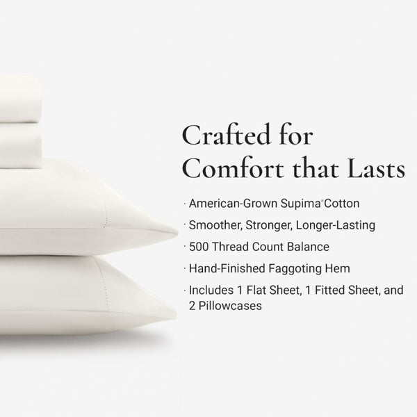 English Elm 4 Piece Cal King Supima Cotton Sateen Sheet Set with Deep Pocket Fitted and Hem Detail White B035P529180