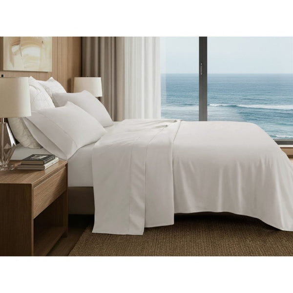 English Elm 4 Piece Cal King Supima Cotton Sateen Sheet Set with Deep Pocket Fitted and Hem Detail White B035P529180