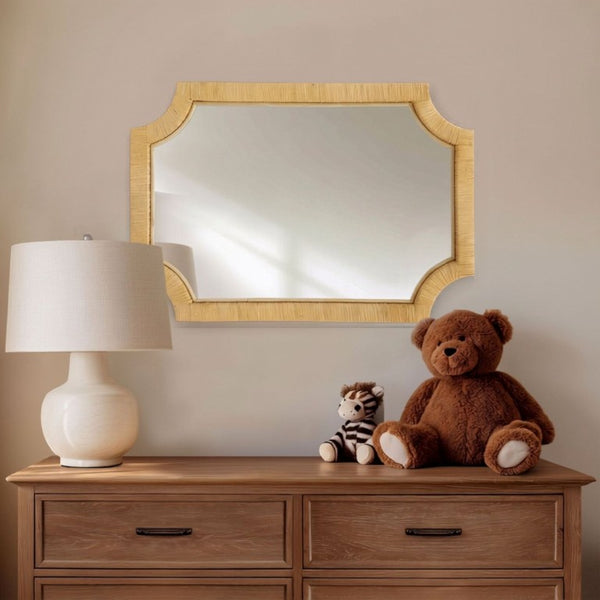 English Elm 1-Piece Handcrafted Rattan Rectangular Wall Mirror for Bohemian Coastal Bedroom Decor B035P549260