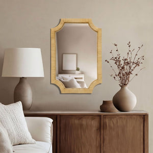 English Elm 1-Piece Handcrafted Rattan Rectangular Wall Mirror for Bohemian Coastal Bedroom Decor B035P549260
