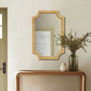 English Elm 1-Piece Handcrafted Rattan Rectangular Wall Mirror for Bohemian Coastal Bedroom Decor B035P549260