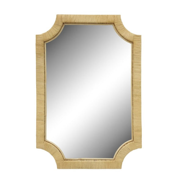 English Elm 1-Piece Handcrafted Rattan Rectangular Wall Mirror for Bohemian Coastal Bedroom Decor B035P549260