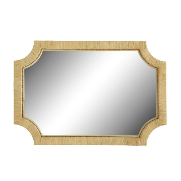 English Elm 1-Piece Handcrafted Rattan Rectangular Wall Mirror for Bohemian Coastal Bedroom Decor B035P549260
