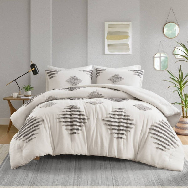 English Elm 3-Piece Tufted Chenille Comforter Set Full Queen Cotton Blend Hypoallergenic Bedding B035P549268
