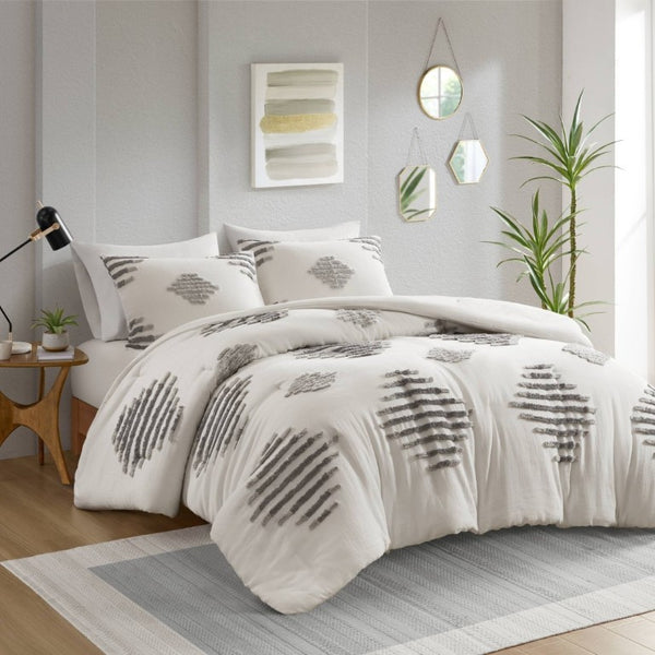 English Elm 3-Piece Tufted Chenille Comforter Set Full Queen Cotton Blend Hypoallergenic Bedding B035P549268