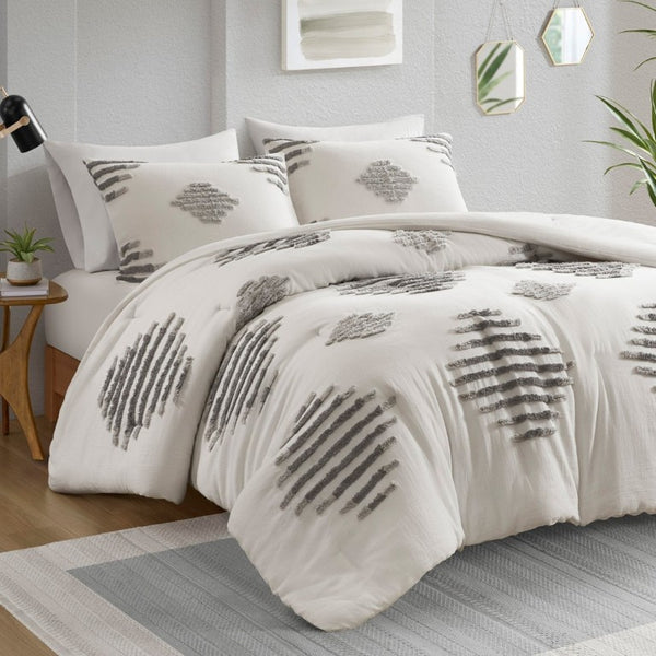 English Elm 3-Piece Tufted Chenille Comforter Set Full Queen Cotton Blend Hypoallergenic Bedding B035P549268