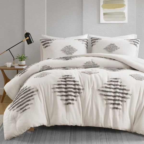English Elm 3-Piece Tufted Chenille Comforter Set Full Queen Cotton Blend Hypoallergenic Bedding B035P549268