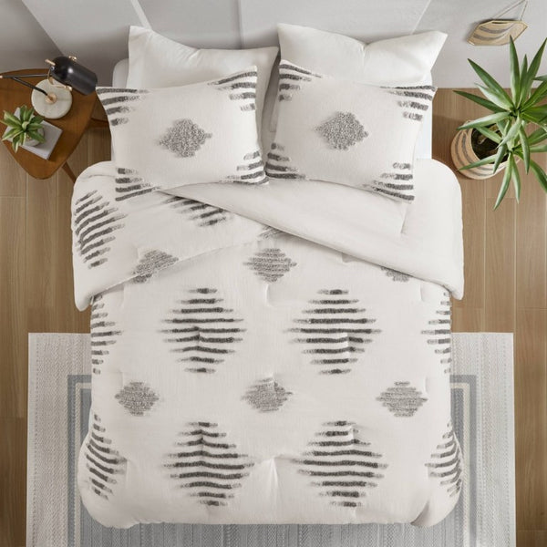 English Elm 3-Piece Tufted Chenille Comforter Set Full Queen Cotton Blend Hypoallergenic Bedding B035P549268