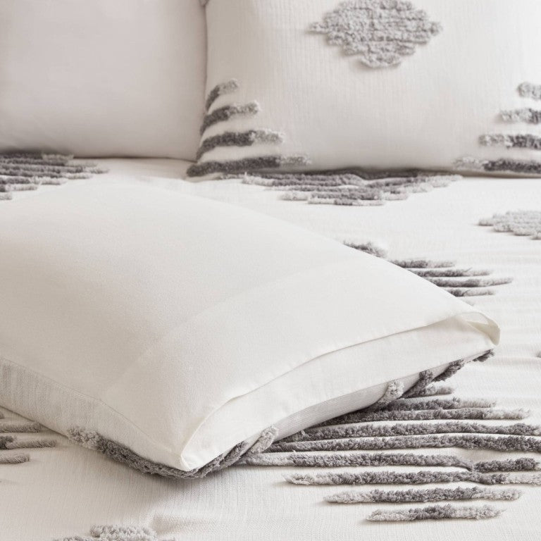 English Elm 3-Piece Tufted Chenille Cotton Blend Comforter Set Textured Neutral King Bedding B035P549269