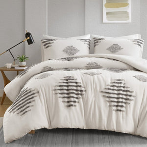 English Elm 3-Piece Tufted Chenille Duvet Cover Set Full Queen Cotton Blend Textured Bedding B035P549270