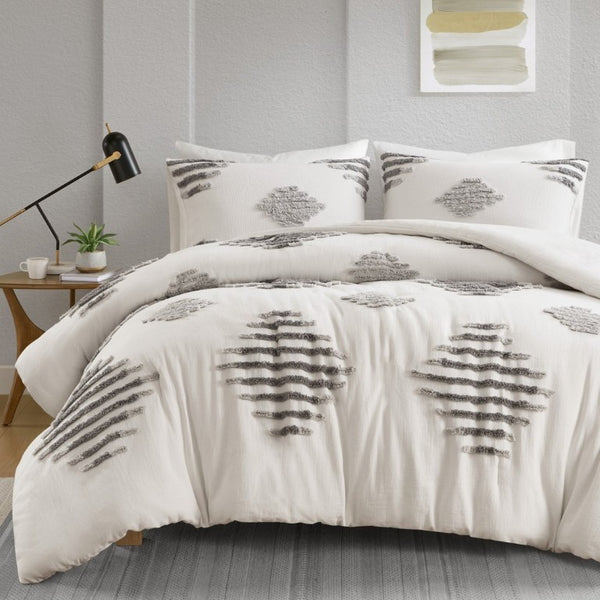 English Elm 3-Piece Tufted Chenille Duvet Cover Set Full Queen Cotton Blend Textured Bedding B035P549270