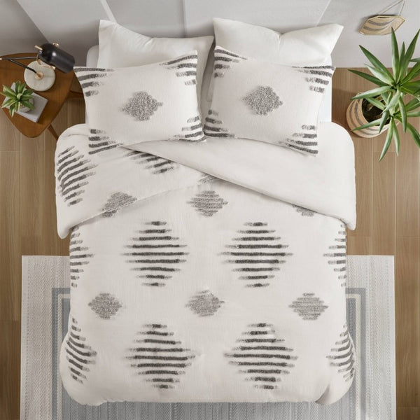 English Elm 3-Piece Tufted Chenille Duvet Cover Set Full Queen Cotton Blend Textured Bedding B035P549270