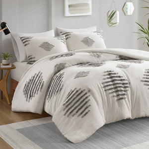 English Elm 3-Piece Tufted Chenille Duvet Cover Set Full Queen Cotton Blend Textured Bedding B035P549270