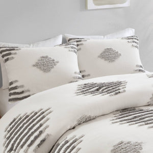 English Elm 3-Piece Tufted Chenille Duvet Cover Set Full Queen Cotton Blend Textured Bedding B035P549270