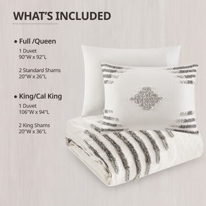 English Elm 3-Piece Tufted Chenille Duvet Cover Set Full Queen Cotton Blend Textured Bedding B035P549270
