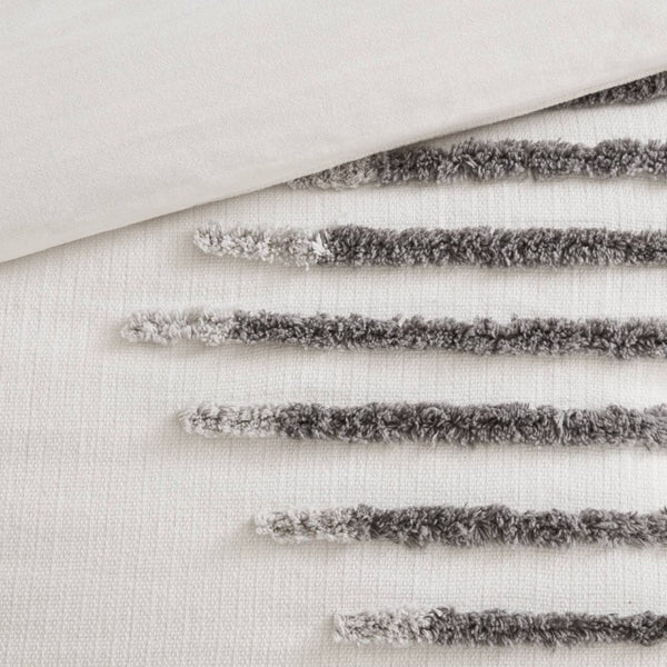 English Elm 3-Piece Tufted Chenille Duvet Cover Set Full Queen Cotton Blend Textured Bedding B035P549270