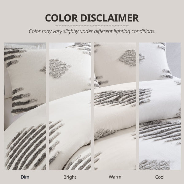 English Elm 3-Piece Tufted Duvet Cover Set with Textured Face for a Serene King Bedroom White+Gray Chenille B035P549271