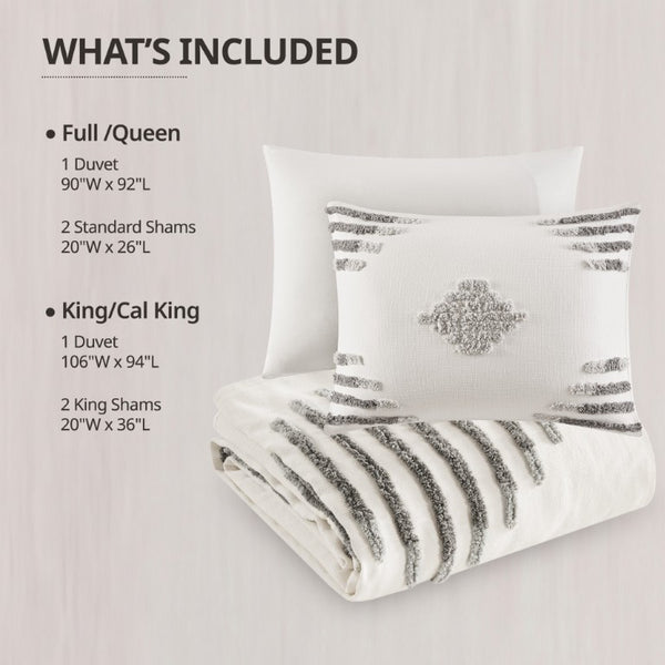 English Elm 3-Piece Tufted Duvet Cover Set with Textured Face for a Serene King Bedroom White+Gray Chenille B035P549271