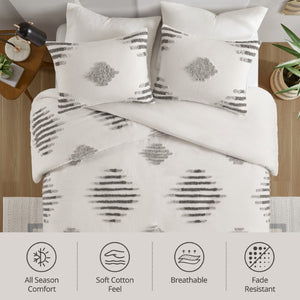 English Elm 3-Piece Tufted Duvet Cover Set with Textured Face for a Serene King Bedroom White+Gray Chenille B035P549271