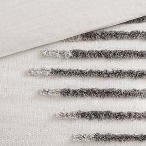 English Elm 3-Piece Tufted Duvet Cover Set with Textured Face for a Serene King Bedroom White+Gray Chenille B035P549271