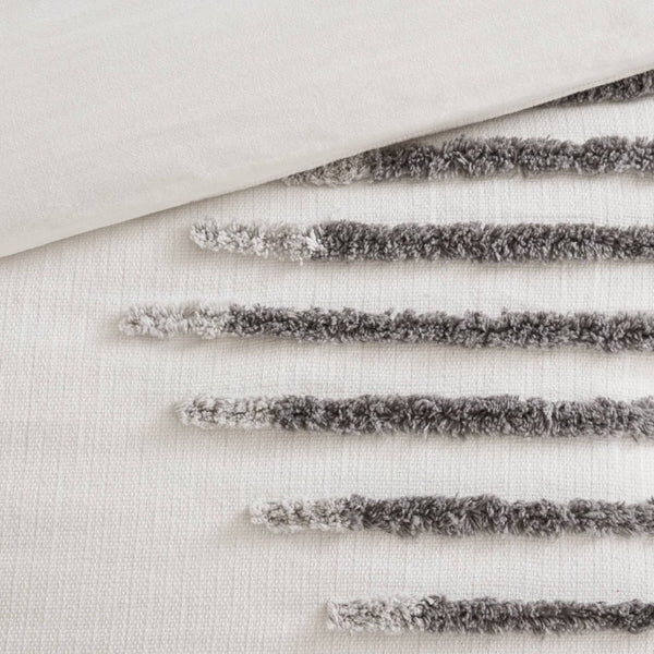 English Elm 3-Piece Tufted Duvet Cover Set with Textured Face for a Serene King Bedroom White+Gray Chenille B035P549271