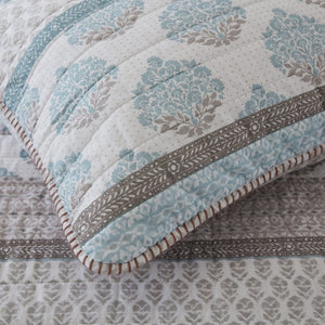 English Elm 3-Piece Cotton Quilt Set Medallion Block Print Reversible Geometric Coastal Bedroom Softness Aqua B035P549272