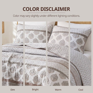 English Elm 3-Piece Cotton Quilt Set Medallion Block Print Reversible Geometric Coastal Bedroom Softness Clay B035P549274