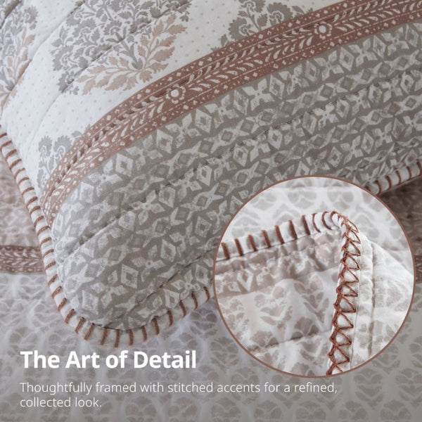 English Elm 3-Piece Cotton Quilt Set Medallion Block Print Reversible Geometric Coastal Bedroom Softness Clay B035P549274