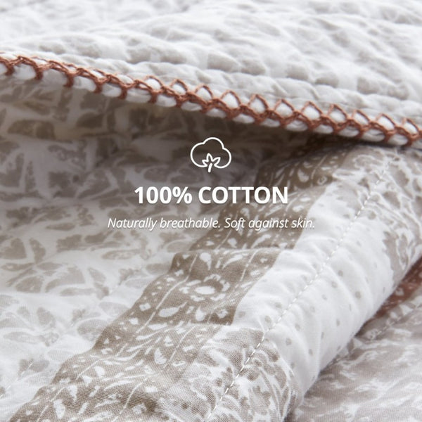 English Elm 3-Piece Cotton Quilt Set Medallion Block Print Reversible Geometric Coastal Bedroom Softness Clay B035P549274
