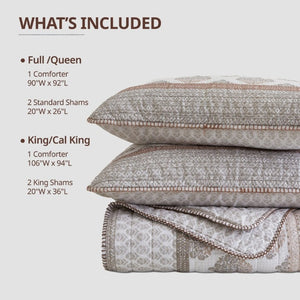 English Elm 3-Piece Cotton Quilt Set Medallion Block Print Reversible Geometric Coastal Bedroom Softness Clay B035P549274