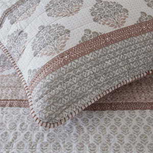 English Elm 3-Piece Cotton Quilt Set Medallion Block Print Reversible Geometric Coastal Bedroom Softness Clay B035P549274