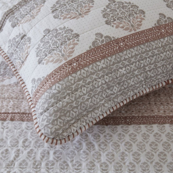 English Elm 3-Piece Cotton Quilt Set Medallion Block Print Reversible Geometric Coastal Bedroom Softness Clay B035P549274