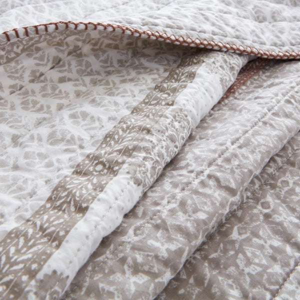 English Elm 3-Piece Cotton Quilt Set Medallion Block Print Reversible Geometric Coastal Bedroom Softness Clay B035P549274