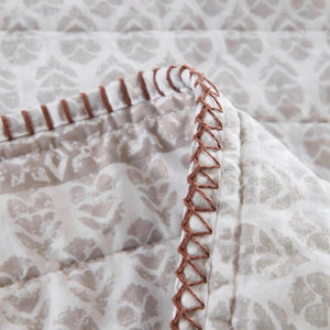 English Elm 3-Piece Cotton Quilt Set Medallion Block Print Reversible Geometric Coastal Bedroom Softness Clay B035P549274