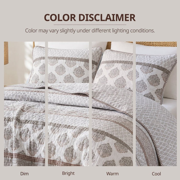 English Elm 3-Piece King Quilt Set Artisan Block-Print Medallion Reversible Prewashed Bedroom Bedding Clay Cotton 106 L x 94 W x 0.5 H B035P549275
